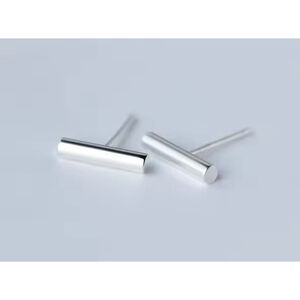 Unisex/Men’s Fine 925‎ Sterling Silver Rhodium Staple Stud Earrings